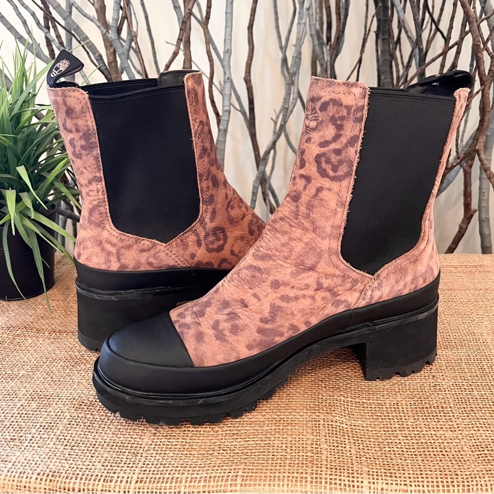 Timberland Kori Park Leopard Chelsea Chunky Heel Boots Size 9.5 Women’s